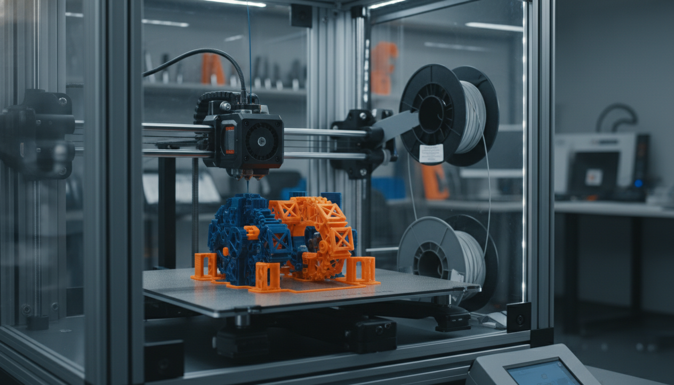 Stunning photo of an active 3D printing machine FDM process